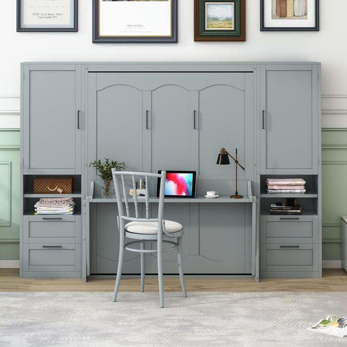 Joyce Closet Queen Murphy Bed With Drawers And Shelves - Grey 