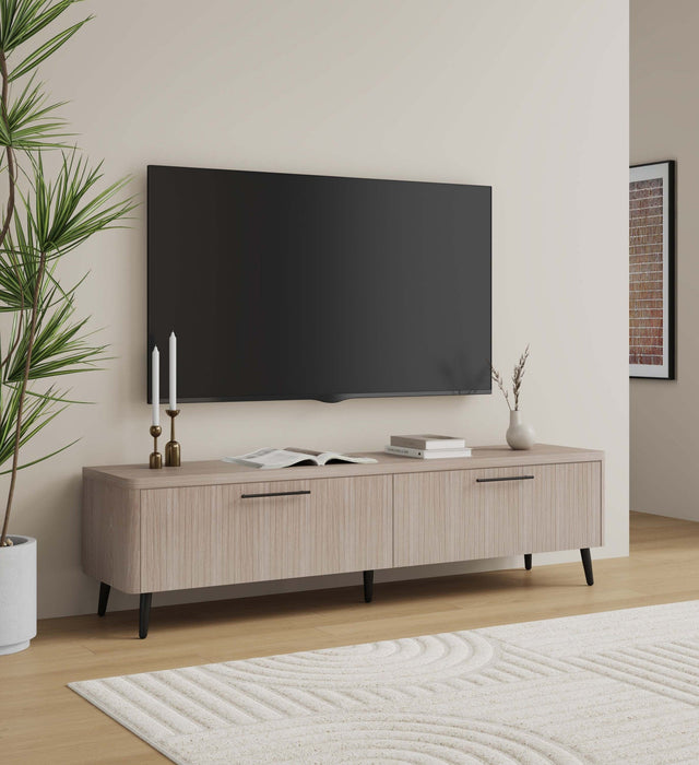Jodie Mid-Century Modern 69\" Fluted TV Stand in Whitewashed Oak 