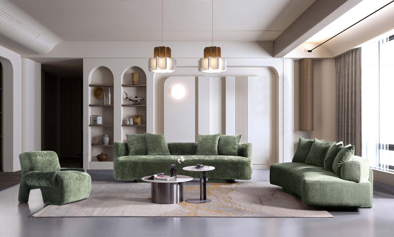 Verandah Mid-Century Modern 3-Piece Sofa Set in Olive Green 