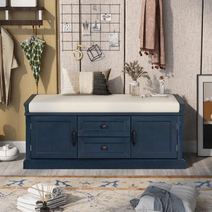 Boyce Solid Wood Storage Bench With 4-door Shoe Cabinet With Cushion - Antique Navy 