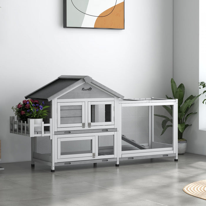 Pawhut 65\" Wooden Rabbit Hutch, Pet Playpen With Openable Roof, Bunny House Enclosure With Storage B