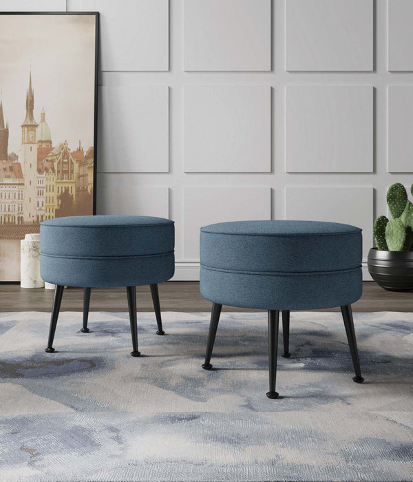 Bailey Mid-Century Modern Upholstered Accent Ottoman in Blue - Set of 2 