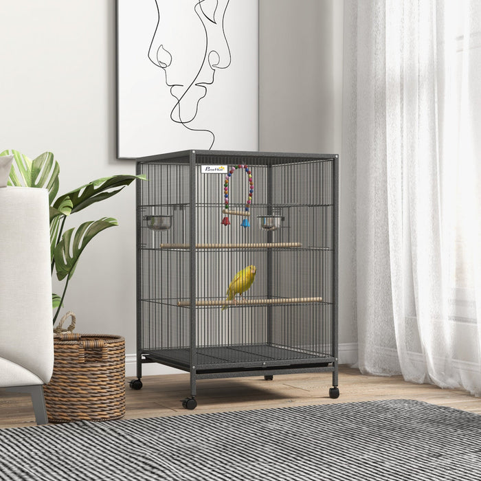 Pawhut 29\" Bird Cage With Rolling Stand For Parrots, Love Birds, And Finches, Large Bird Cage With C