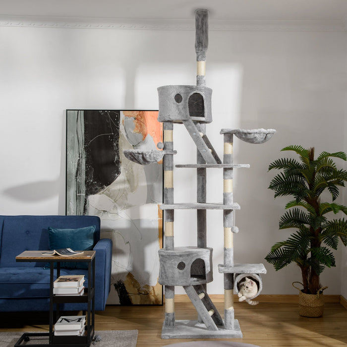 Pawhut 94\"-102\" Huge Cat Tree Ceiling High Cat Condo Scratching Post Activity Center Multi-level Pla