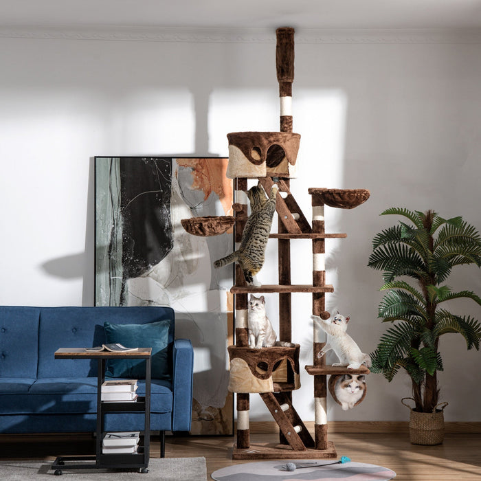 Pawhut 94\"-102\" Huge Cat Tree Ceiling High Cat Condo Scratching Post Activity Center Multi-level Pla