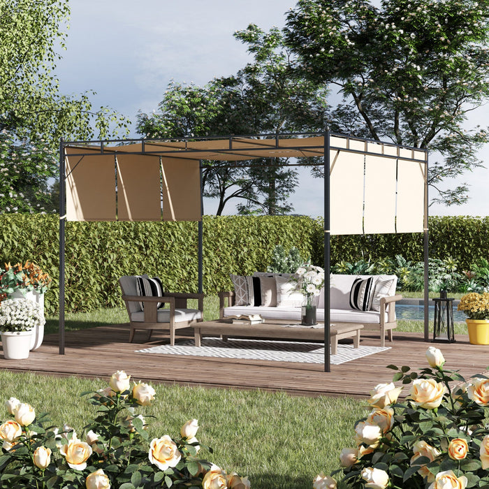 Outsunny 10' X 10' Patio Pergola, Patio Gazebo Sun Shade Shelter With Retractable Canopy, Steel Fram