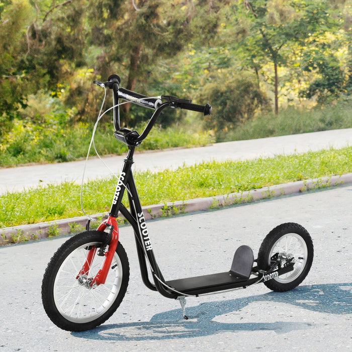 Aosom Youth Kick Scooter With Adjustable Handlebar And 16'' Inflatable Rubber Wheel For Kids And Tee