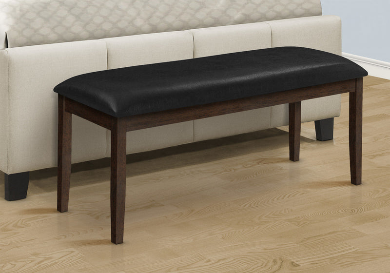 Bench Rectangular Dining Room Hallway Entryway Brown Solid Wood Black Leather-Look Transitional