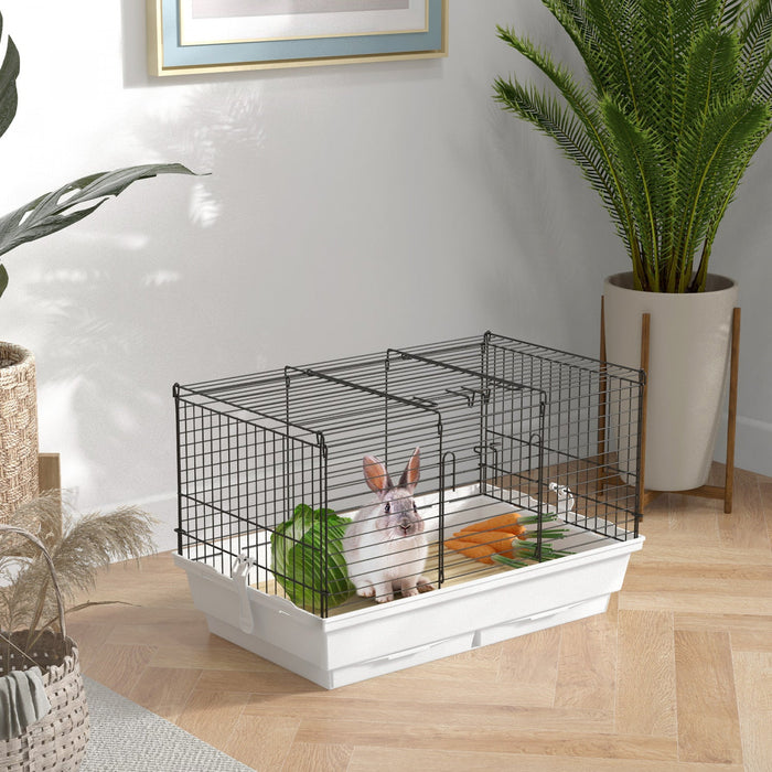 Pawhut Small Animal Cage, Bunny Cage, Pet Pen With Sliding-out Trays, Bottom Wood Board, Doors, For 
