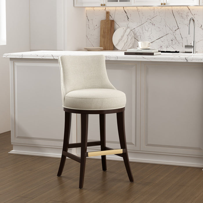 Lucia Modern Wood Upholstered Chenille Barstool in Natural Bar Stool 