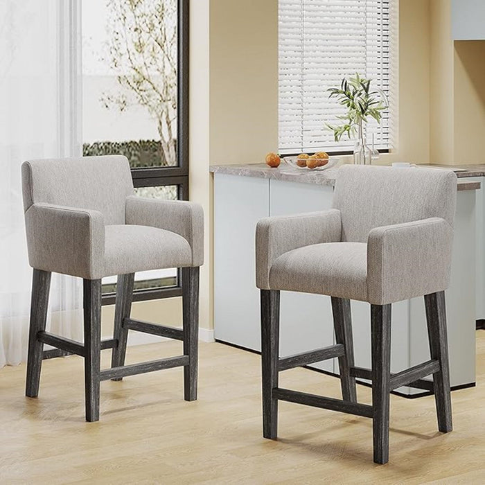 Griffith 26\" Seat Height Counter Stools Set Of 2 With Upholstered Fabric And Solid Wood Legs - Light Grey 