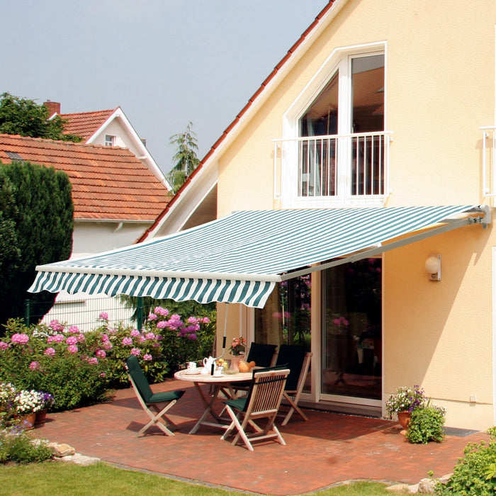 Outsunny 12' X 10' Retractable Awning Patio Sun Shade Shelter With Manual Crank Handle, Uv & Water-r