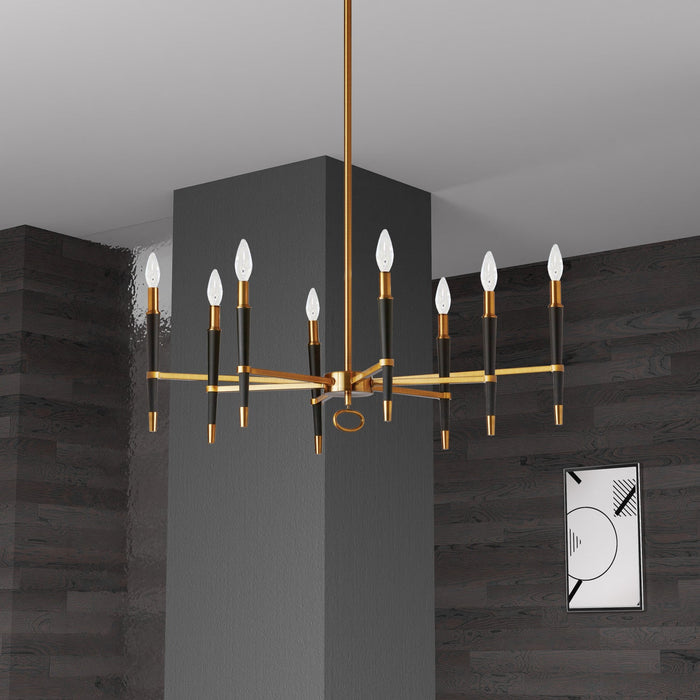 Dainolite Langford 8 Light Horizontal Chandelier Vintage Bronze Finish Black Shade Lamp