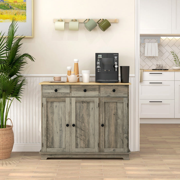 HOMCOM Coffee Bar Cabine, Kitchen Cabinet with Drawers, Washed Grey