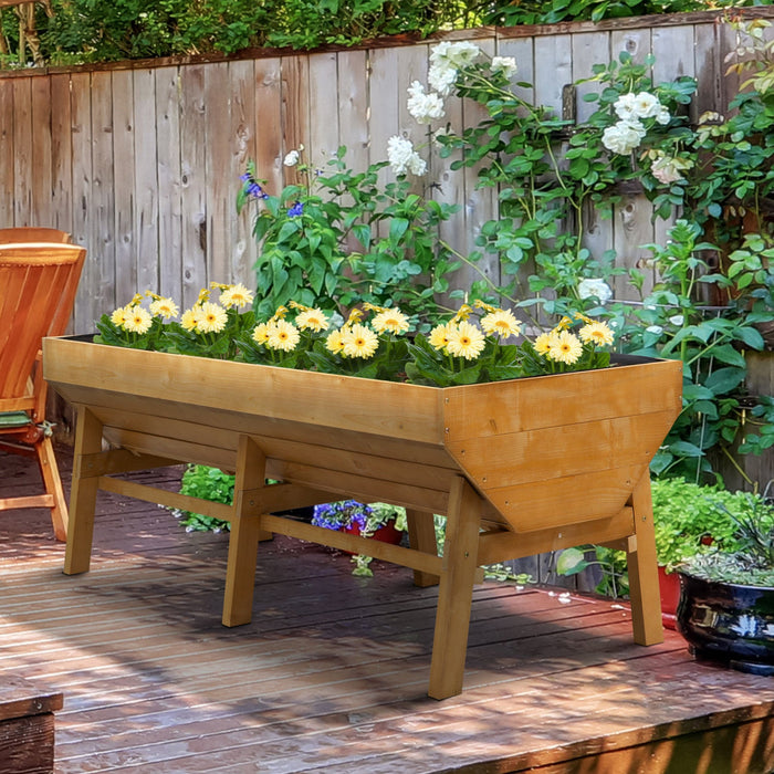 Outsunny 71'' X 32' X 28'' Wooden Raised Garden Bed, Planter Box With Non-woven Fabric, Free Standin