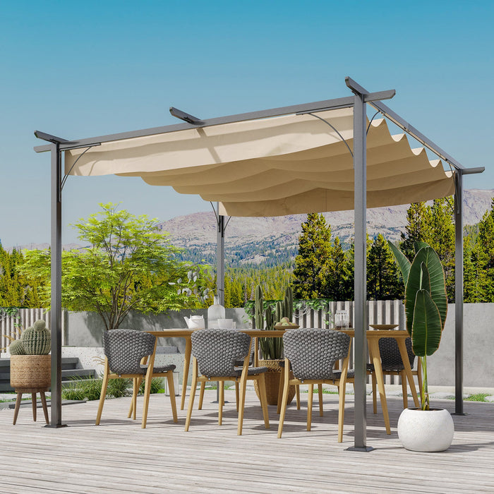 Outsunny 10' X 10' Outdoor Retractable Pergola Canopy, Metal Patio Shade Shelter For Backyard, Porch