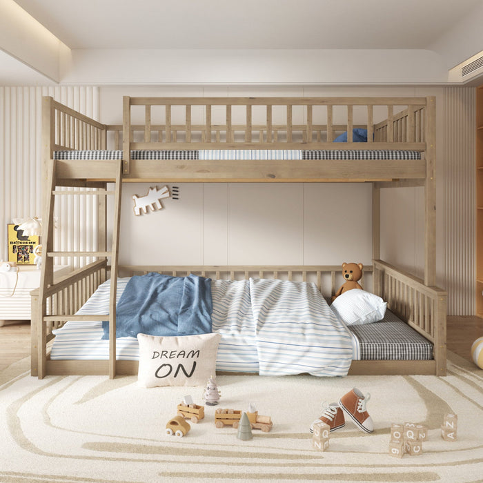 Sabrina Full Xl Over Queen Solid Wood Convertible Design Bunk Bed With Ladder - Walnut 