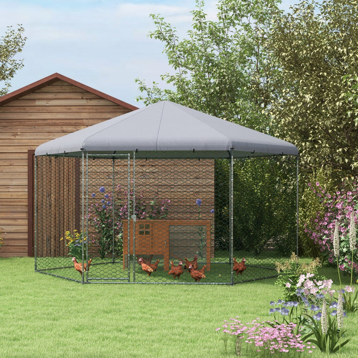 Pawhut 13.1' X 11.4' Chicken Coop, Large Chicken Run With Cover For Outdoor Backyard, Metal Poultry 