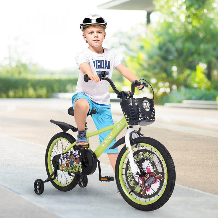 Costway 18" Kid's Bike For 4-8 With Height-adjustable Handlebar & Saddle Handbrake Green