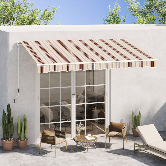 Outsunny 10' X 8' Manual Retractable Awning Shelter W/ Crank, Red Stripe