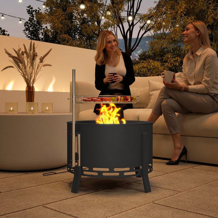 Outsunny Outdoor Fire Pit Firepit With Grill Grate Ash Catcher Poker, Black