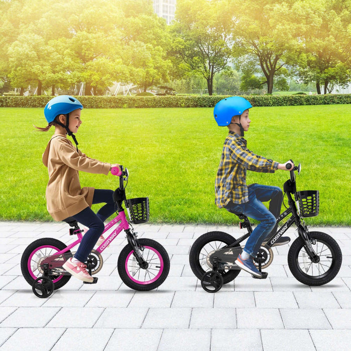 Costway 16" Kid's Bike With Training Wheels Adjustable Handlebar & Seat Handbrake Black