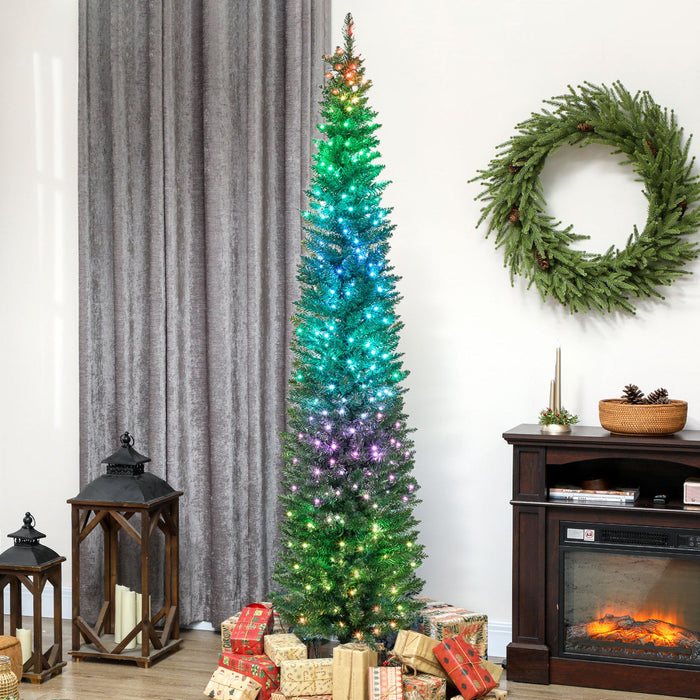 HOMCOM 7.5ft Christmas Tree with DIY Synchronized LEDs, Xmas Tree, Green