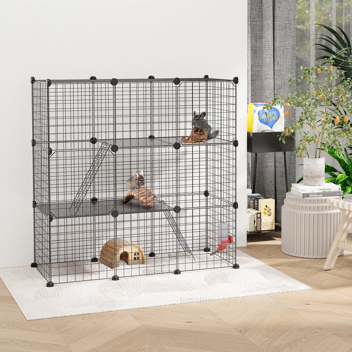 Pawhut Rabbit Cage Small Animal Cage For Chinchillas, Pet Playpen With Doors Ramps, Portable Metal W