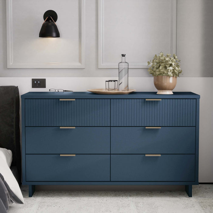 Granville Modern 55\" Dresser in Midnight Blue (6-Drawer) 