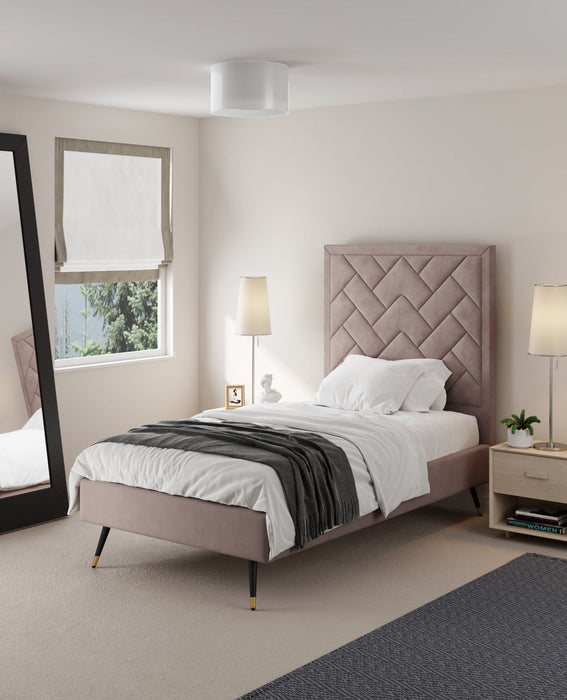 Crosby Modern Upholstered Velvet Twin Bed in Blush 