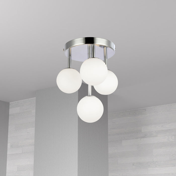 Dainolite Megallan 4 Light Flush Mount Polished Chrome Opal White Glass Lamp