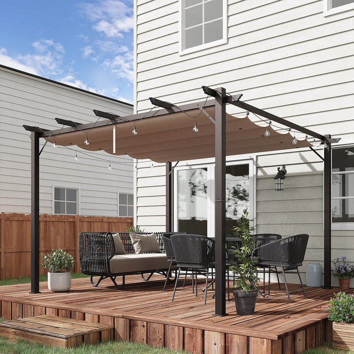 Outsunny 10' X 10' Outdoor Retractable Pergola Canopy, Aluminium Gazebo, Grape Trellis Sunshade Shel