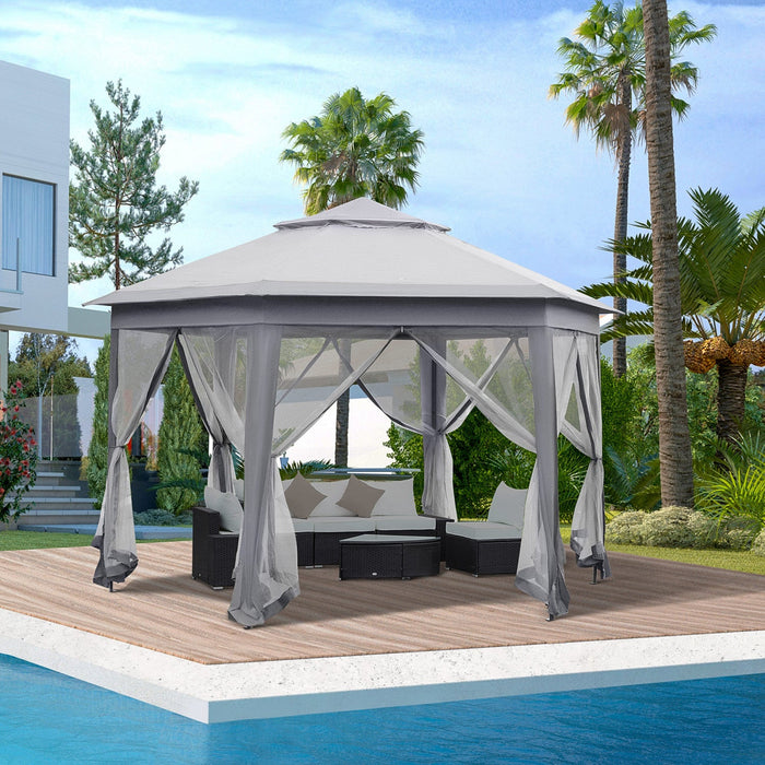 Outsunny 13' X 13' Pop Up Canopy Tent With Netting And Carry Bag, Instant Sun Shelter, Hexagon Tents