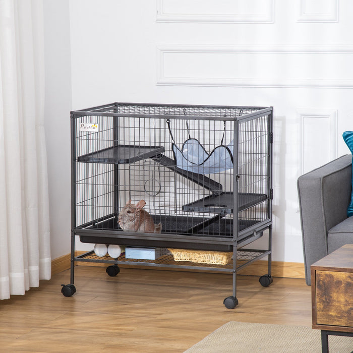 Pawhut Small Animal Cage With Wheels, Pet Playpen For Ferrets, Chinchillas, Guinea Pigs, Kittens, Wi
