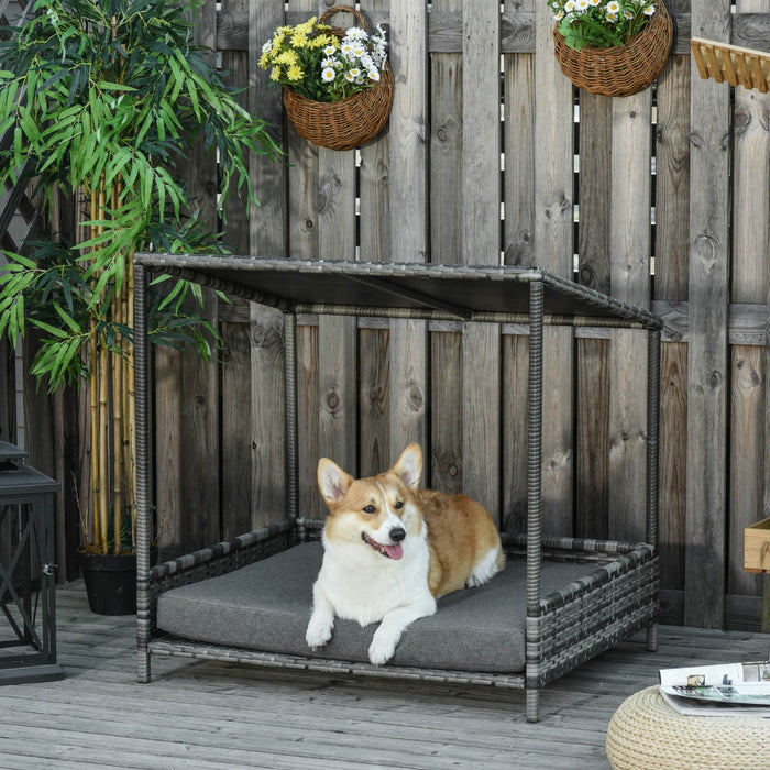 Pawhut Wicker Dog House Raised Rattan Dog Cat Bed For Indoor Outdoor Garden Patio Pet Sofa With Cush