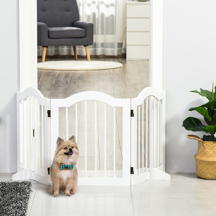 Pawhut Freestanding Pet Gate For Dogs 24\" Tall Foldable Dog Gates Indoor Wooden Barrier 3 Panels Wit