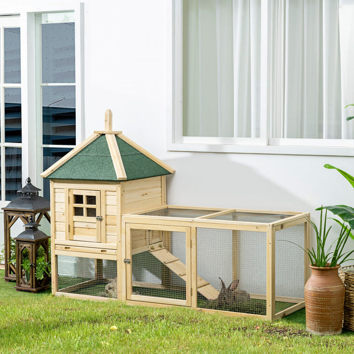 Pawhut 68\" Wooden Rabbit Hutch, Pet Playpen With 3 Doors, Bunny House Enclosure With Slide-out Tray,