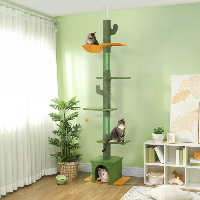 Pawhut Floor To Ceiling Cat Tree, Cat Tower With 90.5\"-108\" Adjustable Height, 5 Tier Activity Centr