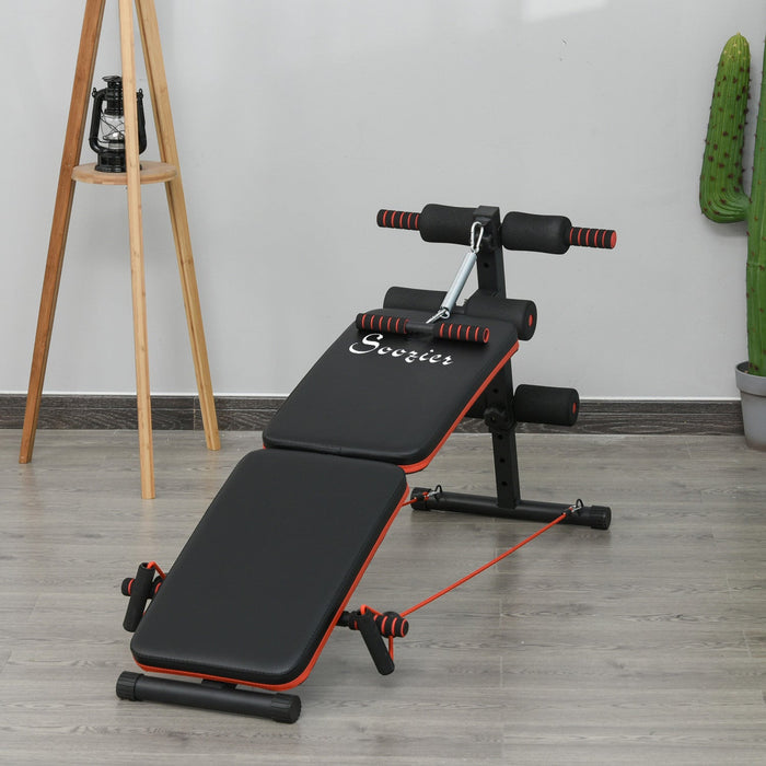 Soozier Sit Up Bench Core Workout Adjustable Thigh Support Foldable For Home Gym Black