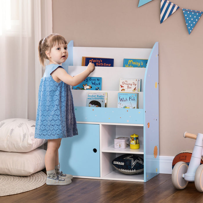 Qaba Kids Bookshelf, Toy Storage Organizer With Cabinet, Freestanding Children Bookcase With Love He
