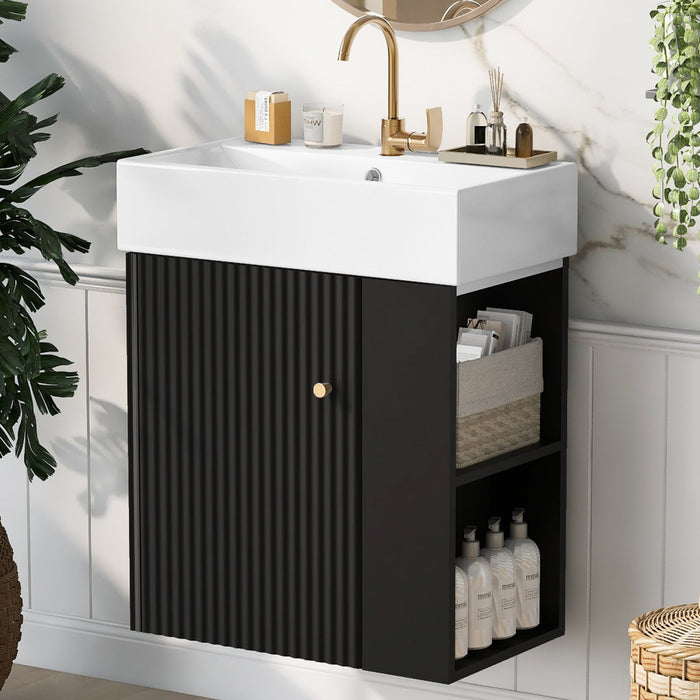 Rachel 21.6\" Floating Bathroom Vanity With Ceramic Basin, Soft-close Door, And Rightt Side Storage 