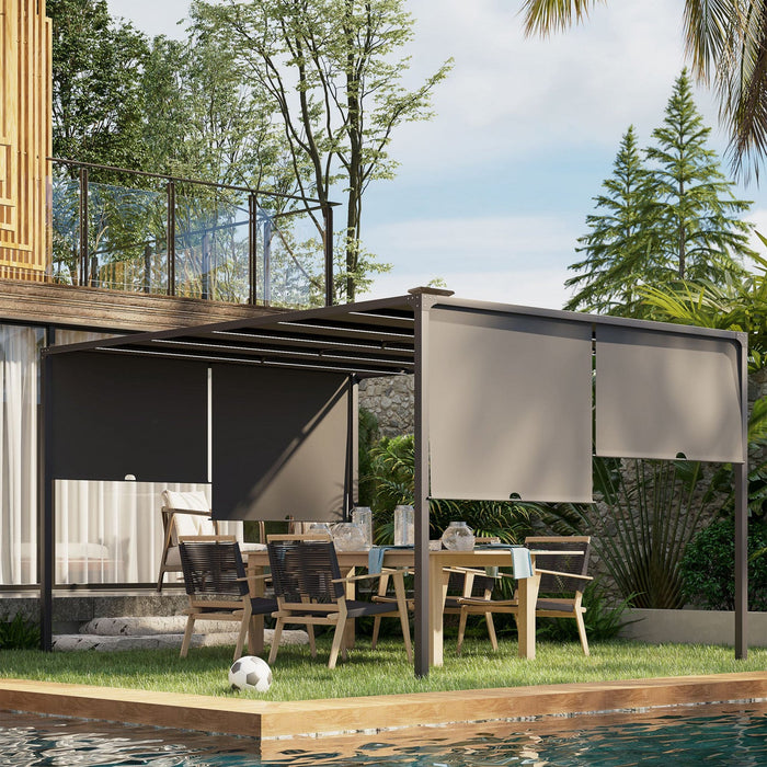 Outsunny 10'x13' Outdoor Pergola W/ LED Lights, Retractable Roof, Grey