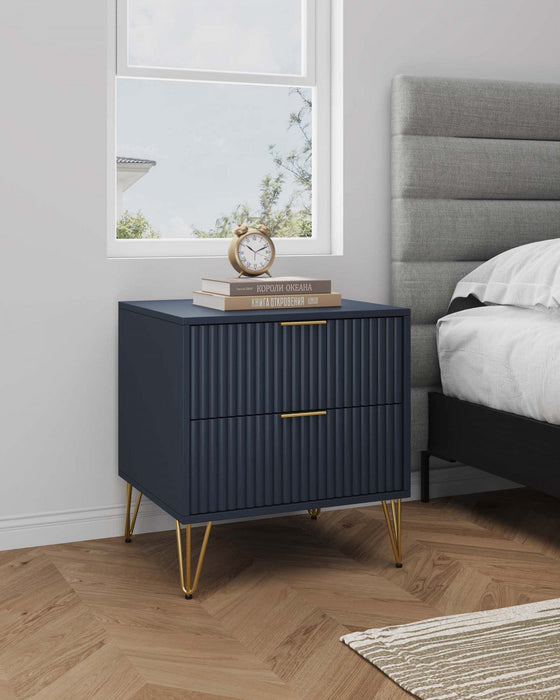 Dumbo Modern 20\" Fluted Nightstand in Midnight Blue (2-Drawer) 