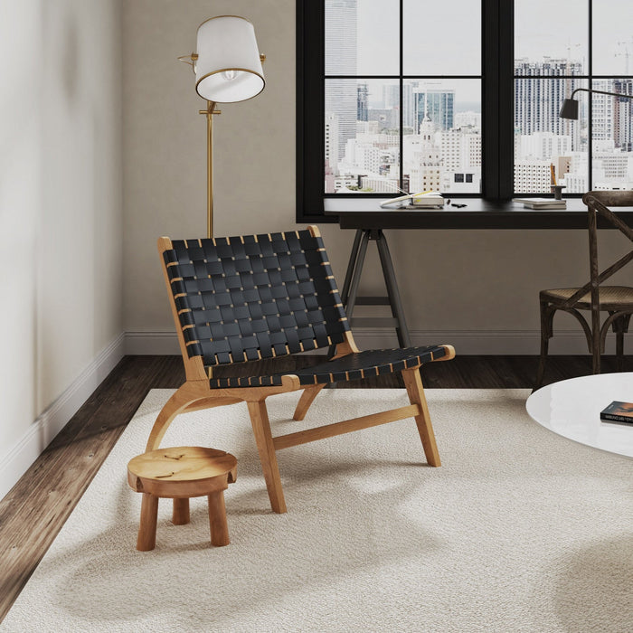 Maintenon Industry Chic Wood Vegan Leather Accent Chair in Black and Natural - Set of 2 