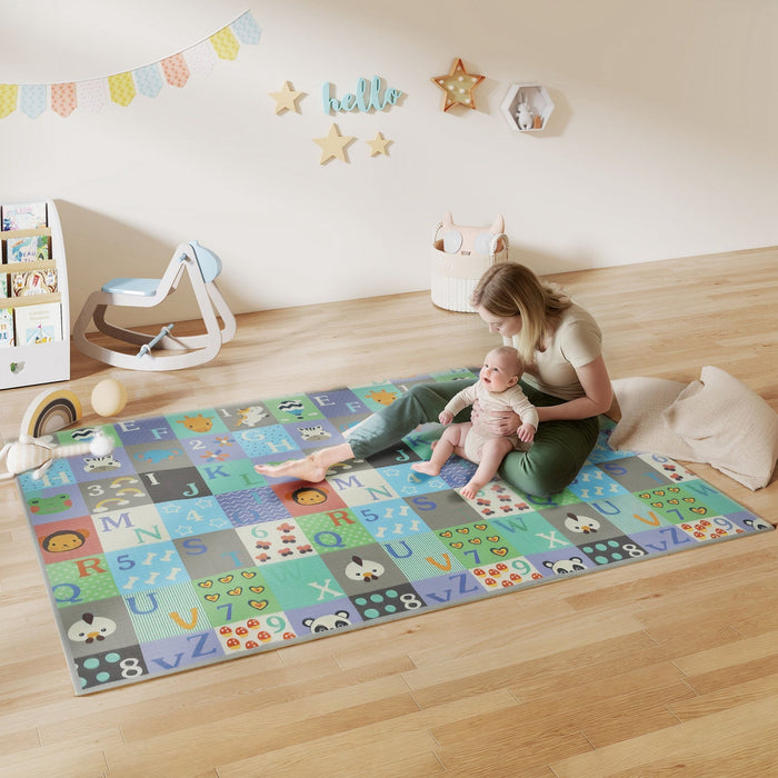 Qaba Baby Play Mat, 79" x 59" x 0.4", Foldable and Reversible Large Foam Playmat, Waterproof & Anti-Slip Portable Baby Floor Mat for Toddlers, Indoor Outdoor Use, Alphabet & Track