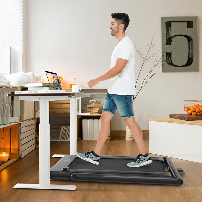 Costway 2-in-1 Folding Treadmill 2.25hp Jogging Machine W/ Dual Led Display Black