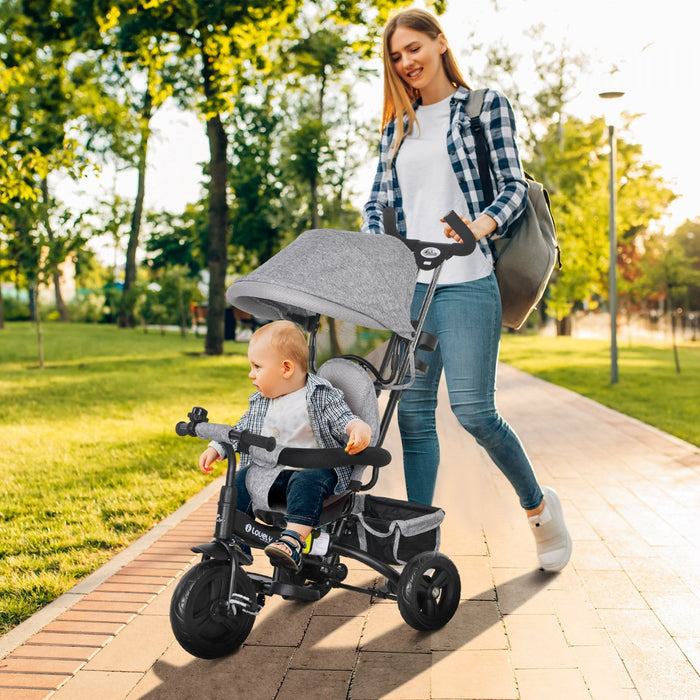Qaba Toddler Tricycle, 6 In 1 Baby Bike Stroller With Foldable Canopy, Storage Basket, 5-point Safet