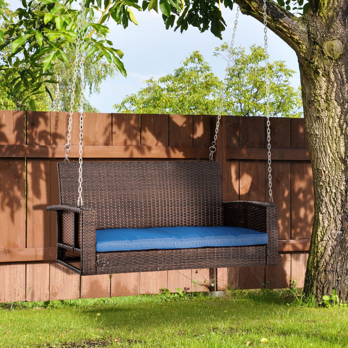Outsunny 2-person Patio Porch Swing Chair, Outdoor Rattan Hanging Bench With Cushion & 7.2 Ft Steel 