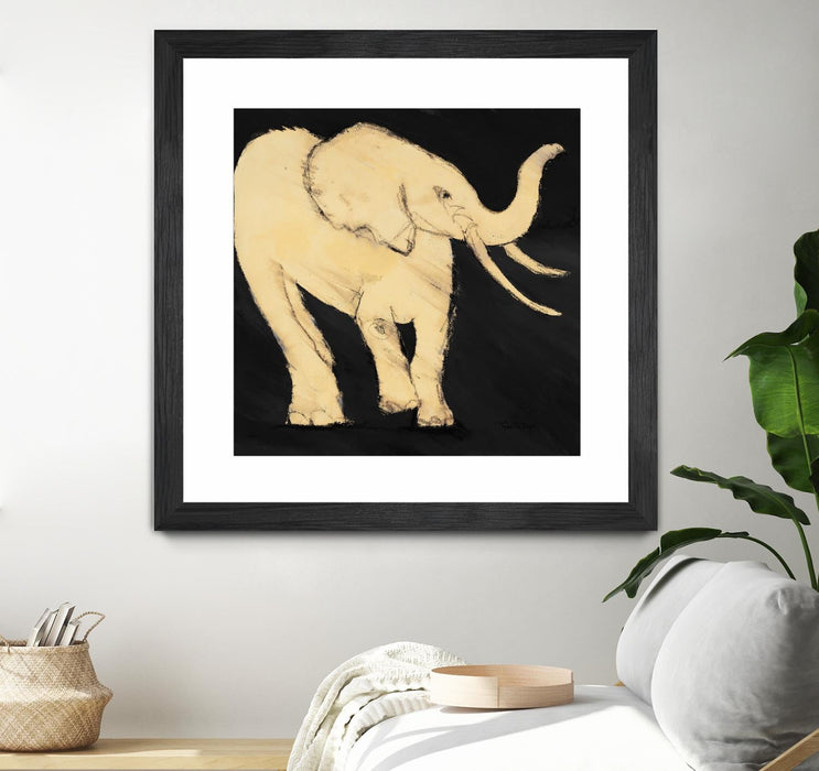 \"Baby Elephant\" Matted and Framed Black 30x30 Wall Art