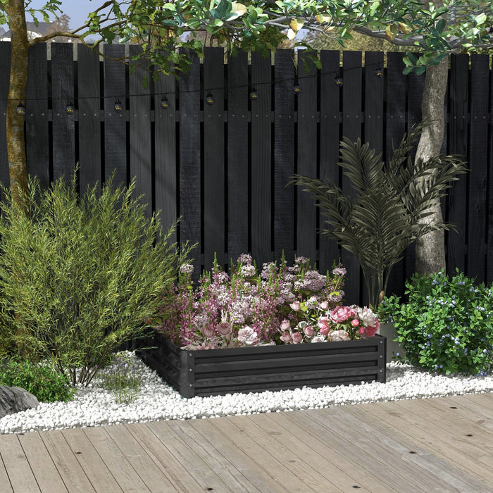 Outsunny 4' X 4' X 1' Raised Garden Bed Galvanized Steel Planter Box For Vegetables, Flowers, Herbs,
